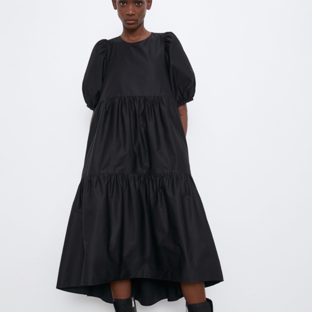Zara puff sleeve poplin dress